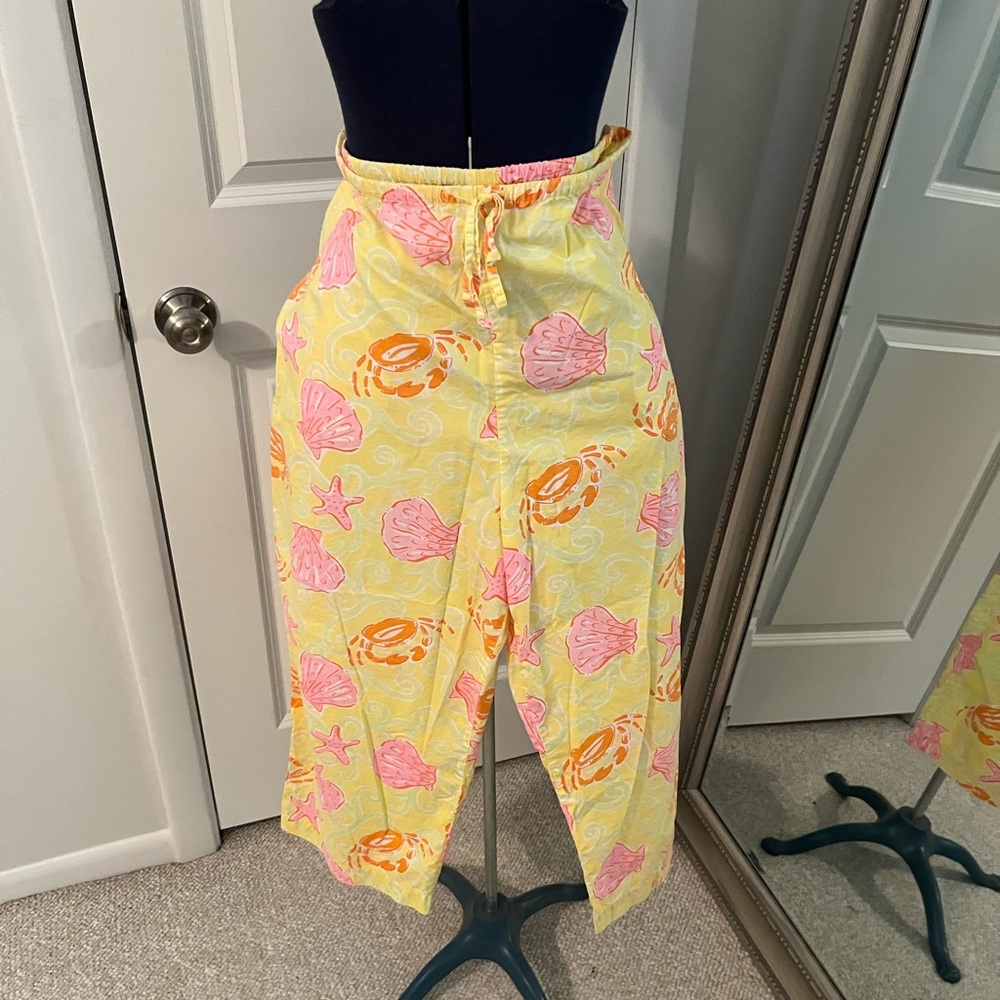 Lilly Pulitzer Yellow Pants with Pink and Orange Accents